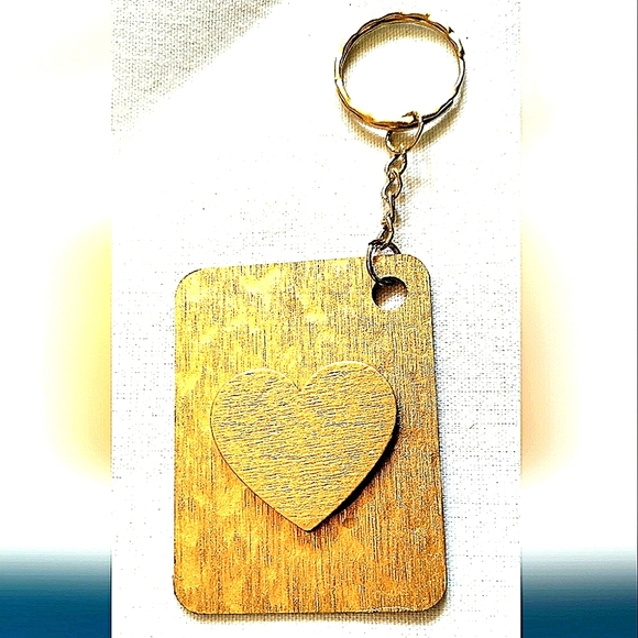 NEW Handmade Keychain Bag Tag! Copper Muro3. Gold Wooden Heart. Unisex. - Picture 5 of 7
